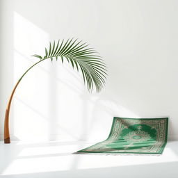 An elegant composition featuring a single palm tree on the left, gently curving toward the center, creating a graceful focal point