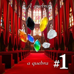 A grand cathedral interior adorned with luxurious red carpets and rich red curtains