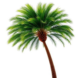 A large palm tree positioned prominently in the corner of the image, showcasing its sweeping fronds and robust trunk