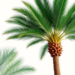A large palm tree positioned prominently in the corner of the image, showcasing its sweeping fronds and robust trunk
