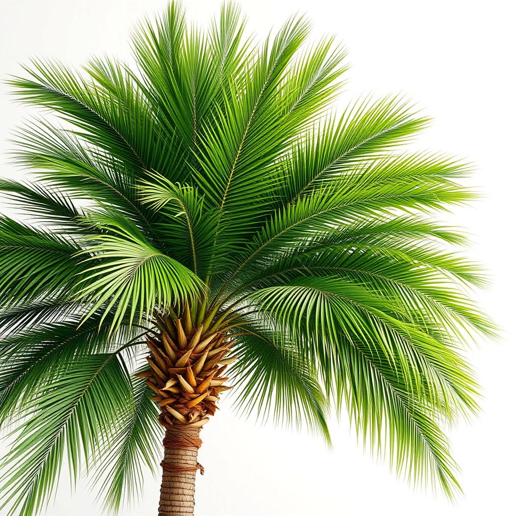 A large palm tree positioned prominently in the corner of the image, showcasing its sweeping fronds and robust trunk