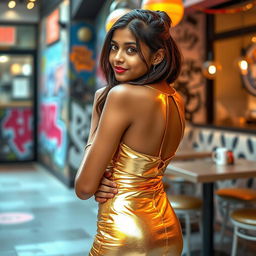 A stylish and chic scene featuring an Indian teenage girl, exuding confidence and flair