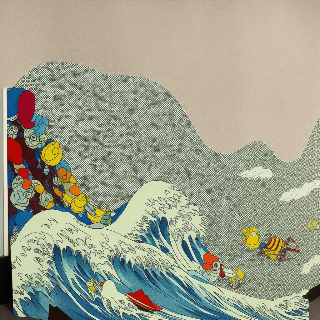 A breathtaking Murakami print of a rough sea, capturing the power and beauty of the waves with bright, superflat art elements that are signature to Murakami's style.