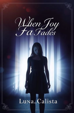 A captivating book cover for the story titled "When Joy Fades" featuring a young woman standing alone in a dimly lit room, her expression a mix of fear and longing