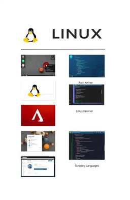 A visually appealing report page showcasing a series of high-quality images, each representing different Linux-related topics
