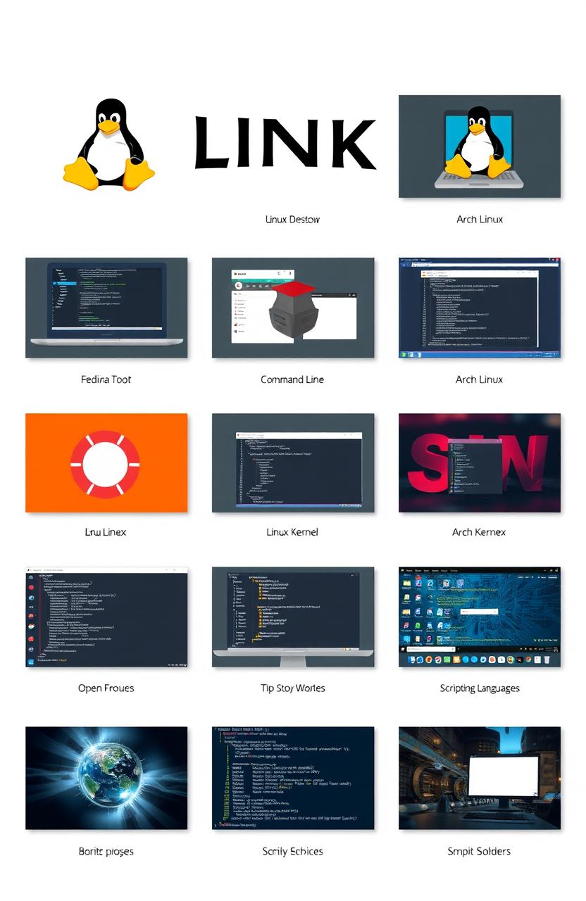 A visually appealing report page showcasing a series of high-quality images, each representing different Linux-related topics