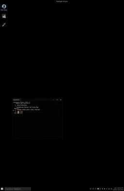 A minimalist desktop environment showcasing a Linux operating system with a sleek dark theme