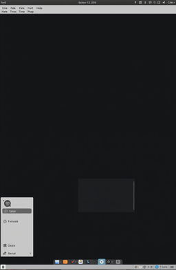 A minimalist desktop environment showcasing a Linux operating system with a sleek dark theme
