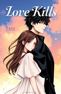 Professional manga cover for ‘Love Kills,’ featuring the male and female leads standing side by side, close but not touching