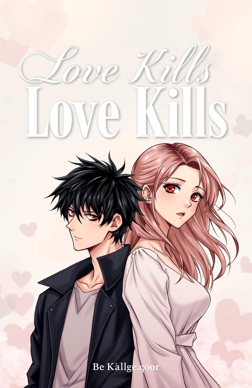 Professional manga cover for ‘Love Kills,’ featuring the male and female leads standing side by side, close but not touching