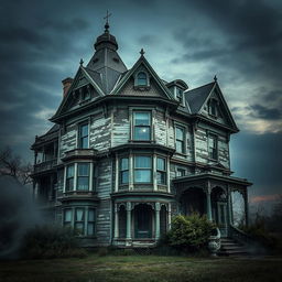An image of an old, weathered house that embodies a cool, edgy, and classic aesthetic