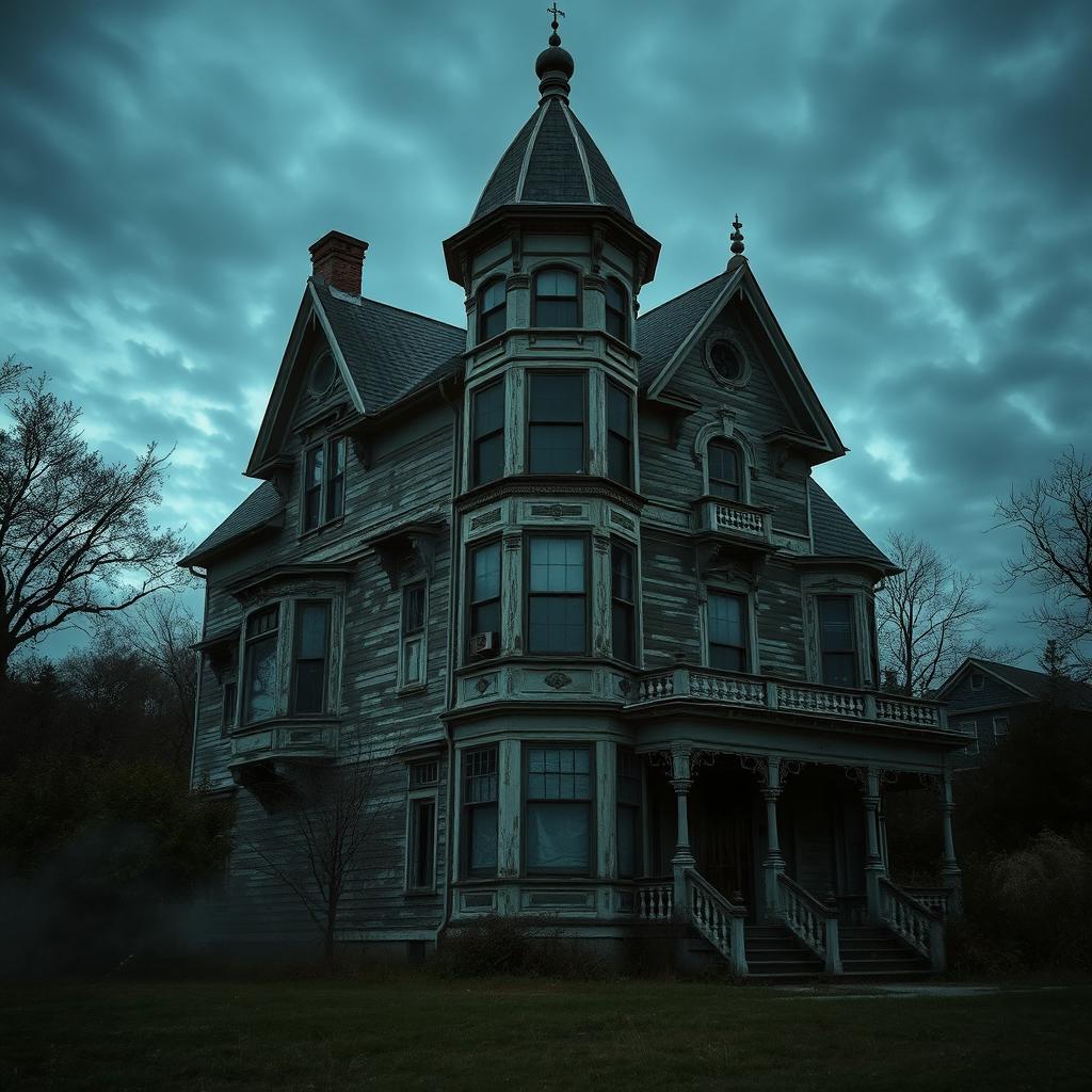 An image of an old, weathered house that embodies a cool, edgy, and classic aesthetic