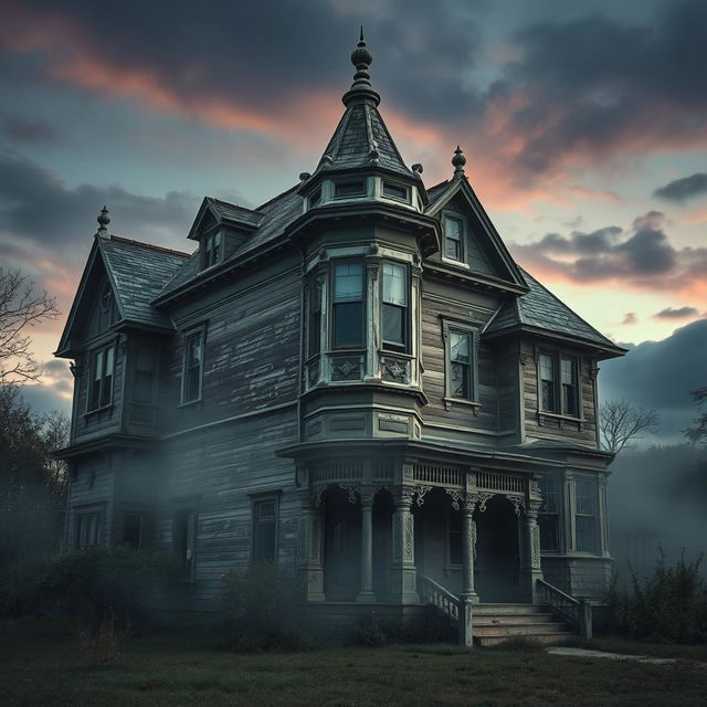 An image of an old, weathered house that embodies a cool, edgy, and classic aesthetic