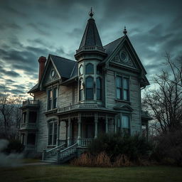 An image of an old, weathered house that embodies a cool, edgy, and classic aesthetic