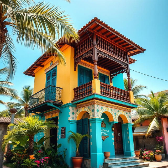 A vibrant and edgy image of an old house in Brazil, showcasing its unique architectural features that reflect the country's rich cultural heritage