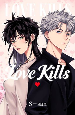 Professional manhwa cover for ‘Love Kills’, showcasing the male and female leads side by side, close yet not touching