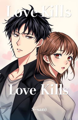 Professional manhwa cover for ‘Love Kills’, showcasing the male and female leads side by side, close yet not touching