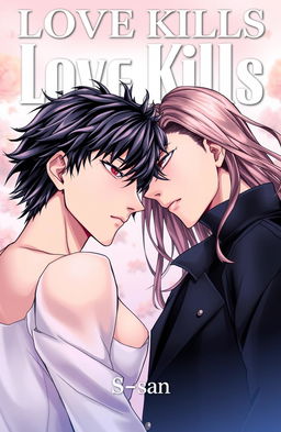 Professional manhwa cover for ‘Love Kills’, showcasing the male and female leads side by side, close yet not touching