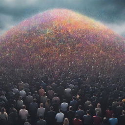 Abstract vision of a digital population, capturing individuals as multicolored pixels forming a dense cloud in a cyberspace environment.