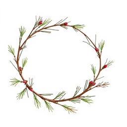 An illustration of a thin pine branch wreath featuring three distinct colors integrated into the design