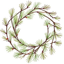 An illustration of a thin pine branch wreath featuring three distinct colors integrated into the design