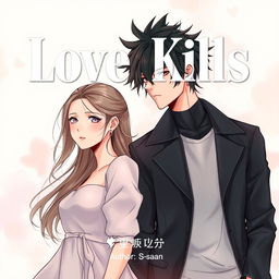 Professional manhwa cover for ‘Love Kills’, featuring the male and female leads standing side by side, close but not touching