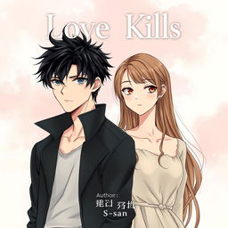 Professional manhwa cover for ‘Love Kills’, featuring the male and female leads standing side by side, close but not touching