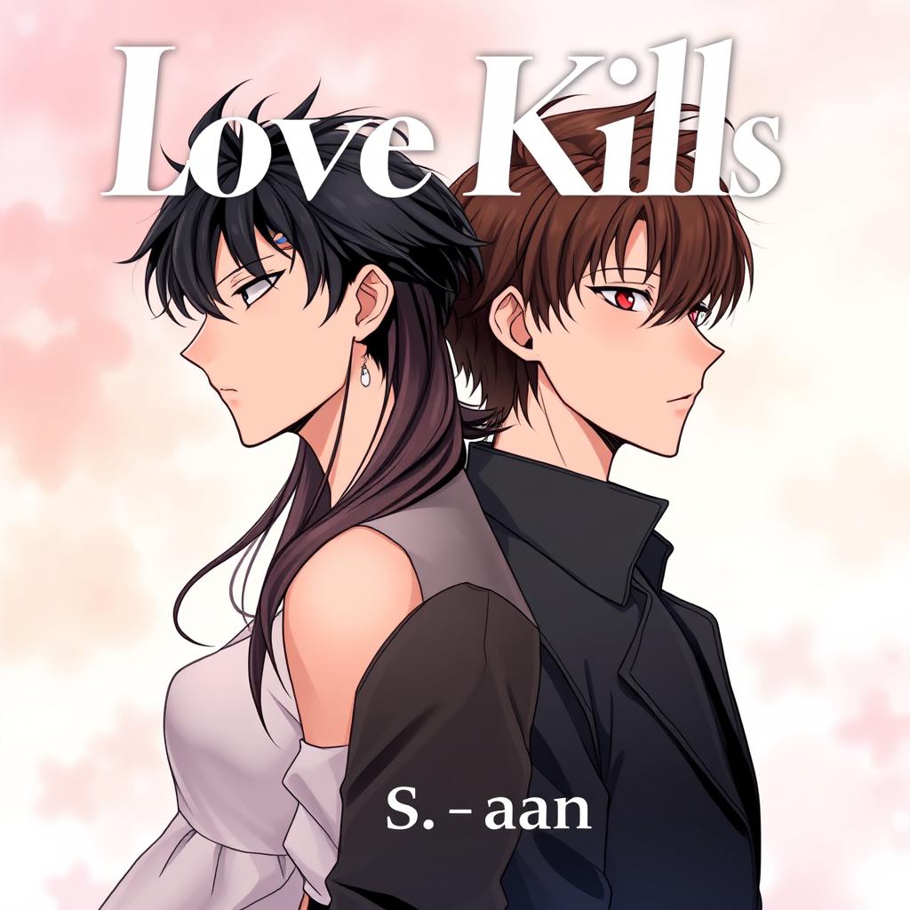 Professional manhwa cover for ‘Love Kills’, featuring the male and female leads standing side by side, close but not touching