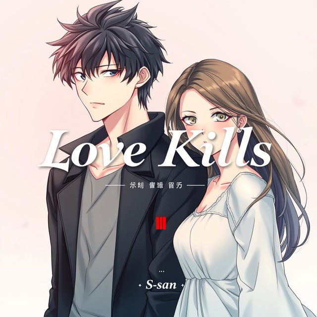 Professional manhwa cover for ‘Love Kills’, featuring the male and female leads standing side by side, close but not touching