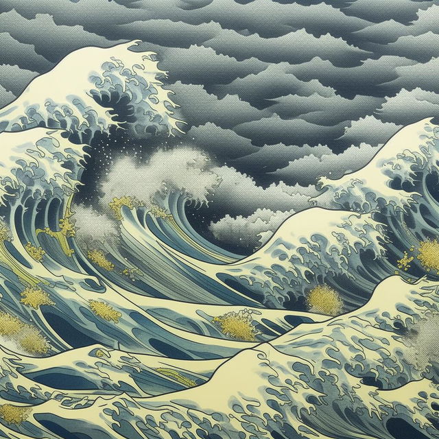 A breathtaking Murakami print of a rough sea, capturing the power and beauty of the waves with bright, superflat art elements that are signature to Murakami's style.