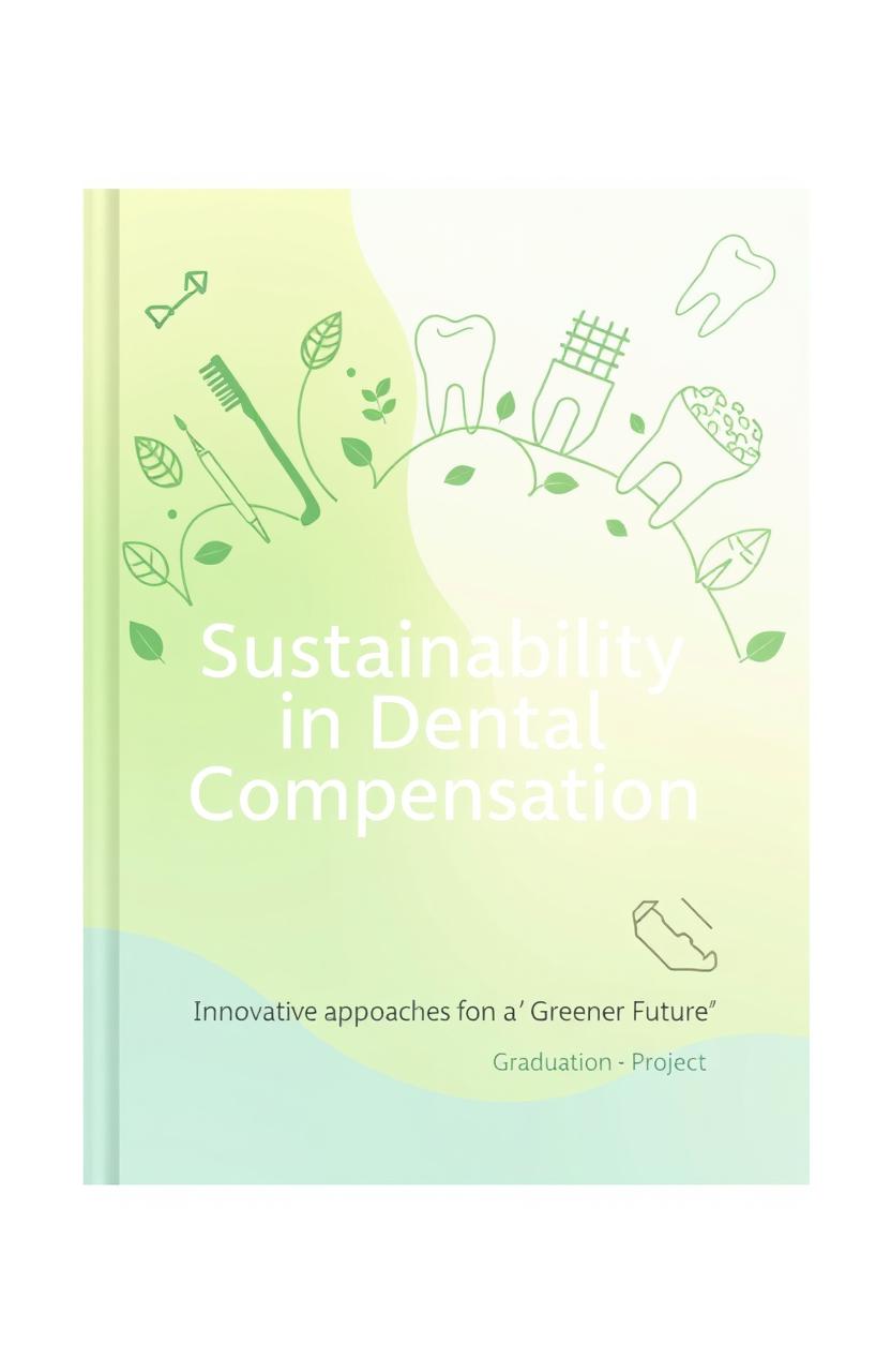 A book cover design for a graduation project focused on sustainability in dental compensation