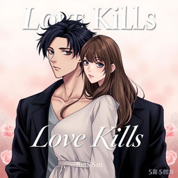 Professional manhwa cover for ‘Love Kills’, featuring the male and female leads standing side by side, positioned closely yet not touching