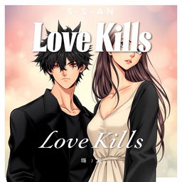 Professional manhwa cover for ‘Love Kills’, featuring the male and female leads standing side by side, positioned closely yet not touching