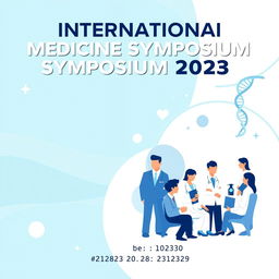 A vibrant poster design for a medical conference, featuring the title "International Medicine Symposium 2023" prominently at the top in bold, modern typography