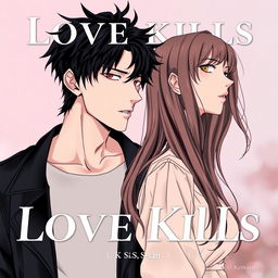 Professional manhwa cover for ‘Love Kills’, depicting the male and female leads standing side by side, close but not touching