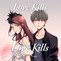 Professional manhwa cover for ‘Love Kills’, depicting the male and female leads standing side by side, close but not touching