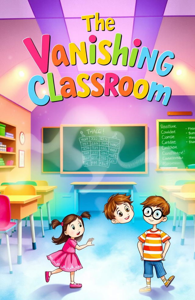 An enchanting cover for a children's book titled "The Vanishing Classroom"