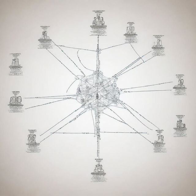 An intricate school schematic diagram representing the digital population of students. Each node symbolizes an individual student, connected by lines indicating their relationships.