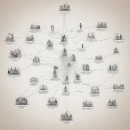 A detailed, intricate schematic of a school, illustrating its digital population of students. Each student is represented by a node, and connections show their interrelationships.