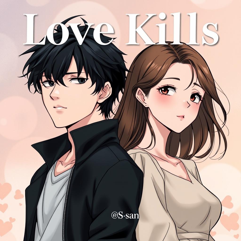 Professional manhwa cover for ‘Love Kills’, illustrating the male and female leads standing side by side, close yet not touching each other