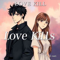 Professional manhwa cover for ‘Love Kills’, illustrating the male and female leads standing side by side, close yet not touching each other