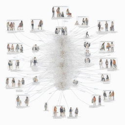 A detailed, intricate schematic of a school, illustrating its digital population of students. Each student is represented by a node, and connections show their interrelationships.