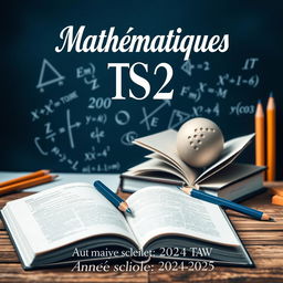 A captivating cover for a TS2 Mathematics textbook that blends classic themes of homework and composition