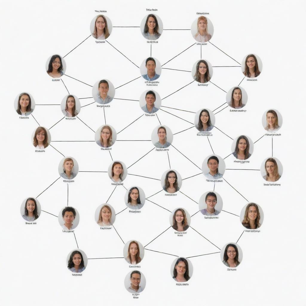 A comprehensive schematic diagram depicting the digital population of female students. Each individual student is symbolized as a unique node, interconnected by their relationships and interactions.