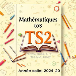 An attractive cover design for a TS2 Mathematics textbook, incorporating traditional themes of homework and composition