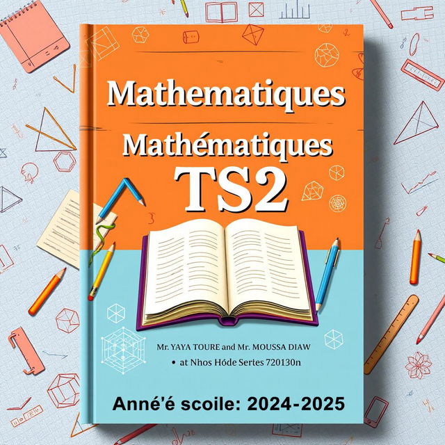 An attractive cover design for a TS2 Mathematics textbook, incorporating traditional themes of homework and composition