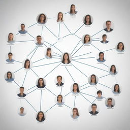 A complex schematic representation of a digital population of school students. Each individual student is symbolized as a distinct node, with connections depicting their relationships.