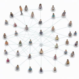 A complex schematic representation of a digital population of school students. Each individual student is symbolized as a distinct node, with connections depicting their relationships.