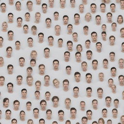 A multitude of digital duplicates of people, each unique and detailed, against a pristine white background