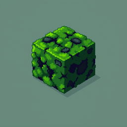 A pixel art block covered in lush green moss, designed for a 2D video game